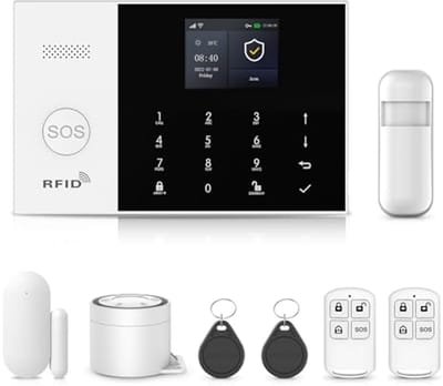 Draadloos Huisalarm met 8 Stukken, Wifi-alarmsysteem met App, 120 dB Sirene, Sensoren voor Deuren en Ramen, Bewegingsmelders