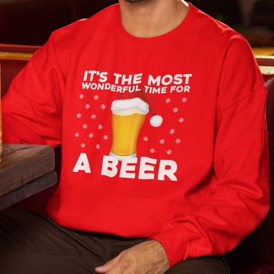 Foute Kerst Trui Rood It's The Most Wonderful Time For A Beer XS