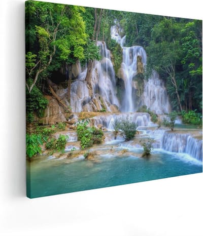 Artaza Canvas Schilderij Waterval - 50x40 cm - Wanddecoratie Woonkamer - Muurdecoratie Jungle - Kamer Accessoires Bos
