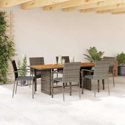 vidaXL - 7-delige - Tuinset - met - kussens - poly - rattan - grijs