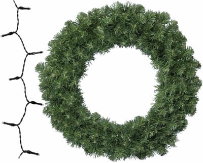 Groene kerstkrans/dennenkrans/deurkrans 50 cm inclusief warm witte verlichting