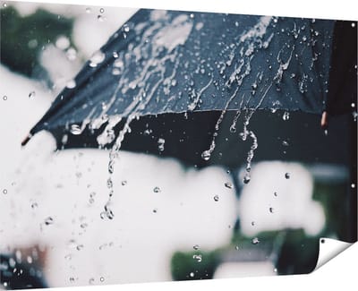 Gards Tuinposter Zwarte Paraplu met Regen Druppels - 180x120 cm - Tuindoek - Tuindecoratie - Wanddecoratie buiten - Tuinschilderij