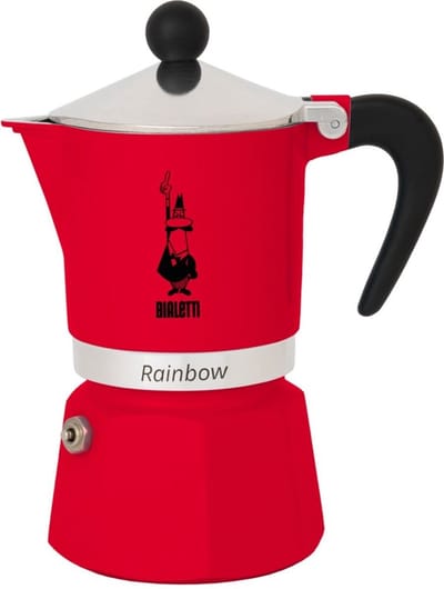 Bialetti Rainbow Percolator 1 Kops Rood – Italiaanse Espressopot – Aluminium Koffiezetter – Moka Pot voor 1 Kopje Espresso