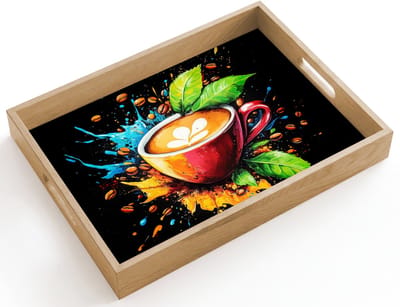 Dienblad hout 40x30 cm - Schootdienblad - Koffie - Graffiti - Drinken - Abstract - Borrelplank rechthoek - Plateau dienbladen