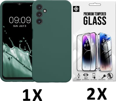 Casemania Hoesje Geschikt voor Samsung Galaxy A35 - Groen + 2X Glazen Screenprotector - Liquid Siliconen Back Cover