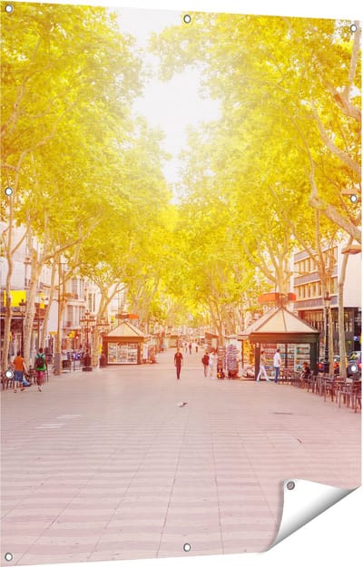 Gards Tuinposter De Ramblas Straat in Barcelona - 90x120 cm - Tuindoek - Tuindecoratie - Wanddecoratie buiten - Tuinschilderij