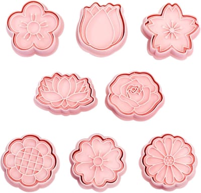 Set van 8 3D Koekjesuitsteekvormen voor Kinderen, Bloemvorm, DIY Bakgereedschap voor Taarten en Fondant