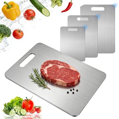Dailygoods- Snijplank Titanium - Set van 3 - Roestvrij Staal - BPA-vrij - Dubbelzijdig - Geschikt voor Vlees/Fruit - Snijplankset