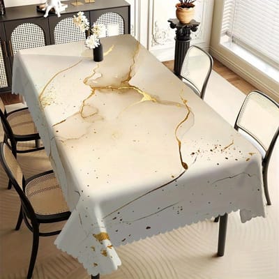 Minimalistisch Marmer Goud Tafelkleed, Zachte Beige Kleur, Schone Golvende Rand, Vuilafstotend, voor Keuken, Banket & Elegante Decoratie 90x140cm beige