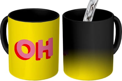 Magische Mok - Foto op Warmte Mokken - Koffiemok - Geel - Roze - Oh - 3D - Magic Mok - Beker - 350 ML - Theemok