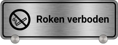 Tafelbordje roken verboden - gecoat brushed aluminium - inclusief tafelstandaard | 21 x 7 cm