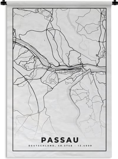 Wandkleed - Wanddoek - Kaart - Passau - Stadskaart - Plattegrond - 120x180 cm - Wandtapijt
