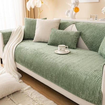 Nordic Chenille Bankhoes voor Woonkamer Antislip Dikke Bankkussen Fauteuil Zitmat Hoekbanken Handdoek 90*120cm groen