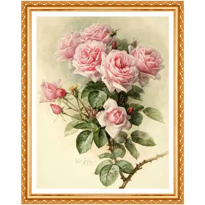 Strass 5d Kits de Peinture Diamant DIY Point de Croix Broderie Tissu Forage Complet Fleurs Rose 20X30CM beige