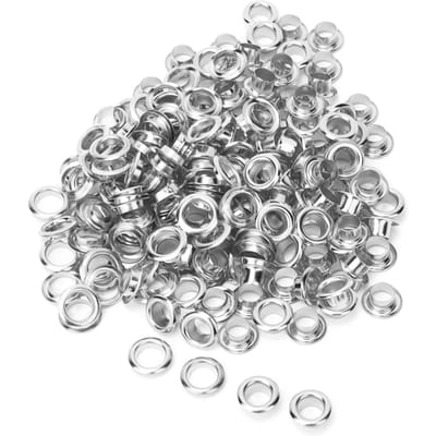 100 stuks 6 mm messing dubbelzijdige oogjes met holle klinknagels voor kleding, tas, riem of schoen(Kleur pistool ) zilver