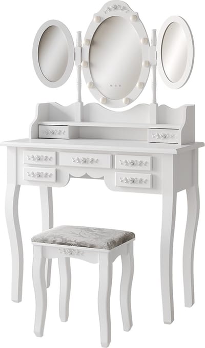 Vicco Diana Kaptafel set met kruk – 90 cm met verlichting en kruk Wit