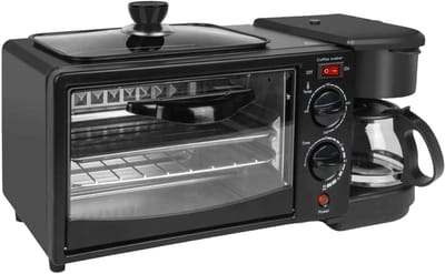 Casa Living Ontbijtstation - 3-in-1 Ontbijtmaker - Koffiezetapparaat, 9L Oven & Koekenpan - Compact Design - 1050W - Zwart