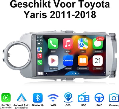 Junsun Autoradio - Geschikt Voor Toyota Yaris 2011-18 Accessoires - Andriod 15 - Draadloze CarPlay & Andriod Auto, Bluetooth, GPS-navigatie, WiFi, RDS, Stuurwielbediening, DAB+, 9-inch Touchscreen, 2+64GB, DSP, Quad-core processor -zilverkleurig