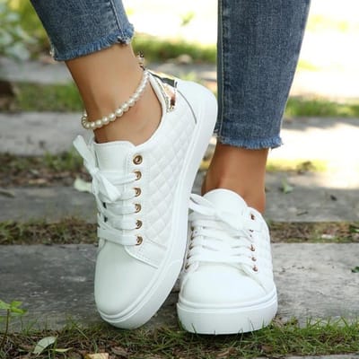 Maat 35-41 Dames Witte Sneakers Lente Herfst Damesmode Zwart Vetersluiting Zacht Gevoerde PU Leer Schoenen Dames Casual Schoenen 35 gray