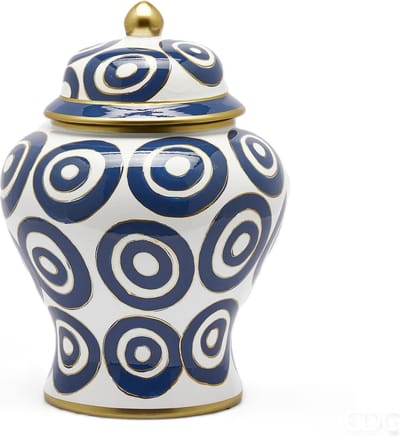 EGD Vaas met Deksel Keramiek Blauw-Crème D 28 cm H 41 cm