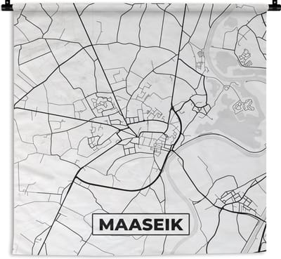 Wandkleed - Wanddoek - Stadskaart – Plattegrond – België – Zwart Wit – Maaseik – Kaart - 180x180 cm - Wandtapijt