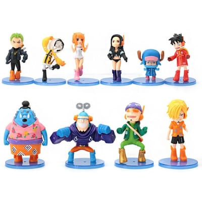 10 pièces/set Luffy Zoro Sanji Nami Chopper Usopp Jinbe Robin FRANKY BROOK Figurine Anime Jouets Collection Modèle PVC No Box blue