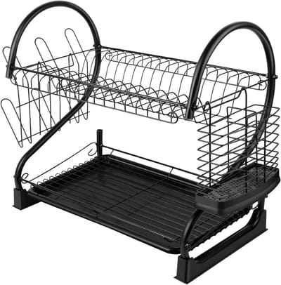 2-laags RVS Afwasrek met Bekerhouder, Bestekhouder en Ruimtebesparende Drainer voor Keuken en Servies