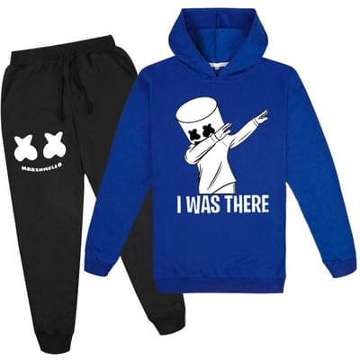 Kinderen Mode Casual Geprinte Hoodies + Broeken Set DJ Persoonlijkheid Sweatshirt Pakken voor Jongens en Meisjes 100 ultramarijn blauwe kleur