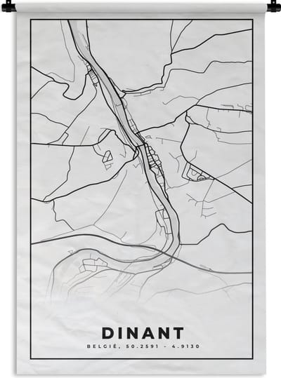 Wandkleed - Wanddoek - Zwart Wit – België – Plattegrond – Stadskaart – Kaart – Dinant - 120x180 cm - Wandtapijt