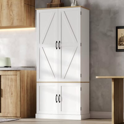 Wishdor - Buffetkast - Hoge opbergkast met bewegingssensorverlichting, verstelbare planken en lades - modern - keuken en eetkamer - houtlook wit - 80 x 40 x 180 cm