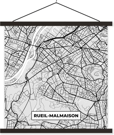 Posterhanger incl. Poster 60x60 cm - Schoolplaat - Kaart - Stadskaart - Rueil-Malmaison - Plattegrond - Frankrijk - Textielposter - Zwarte latten - Stadskaart