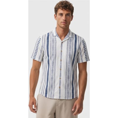No Excess Shirt Short Sleeve Revers Collar Slub Allover Printed Indigo Size: S | Casual Shirts Outlet | Heren | Blauw