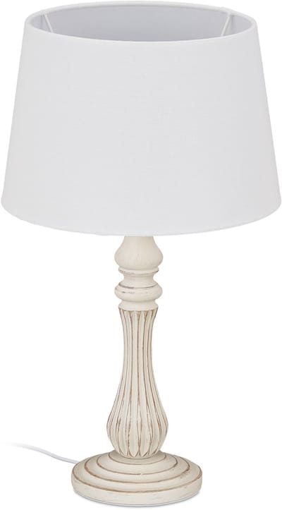 schemerlamp landelijk - E14 fitting - stof en hout - 47 x 27 cm - wit