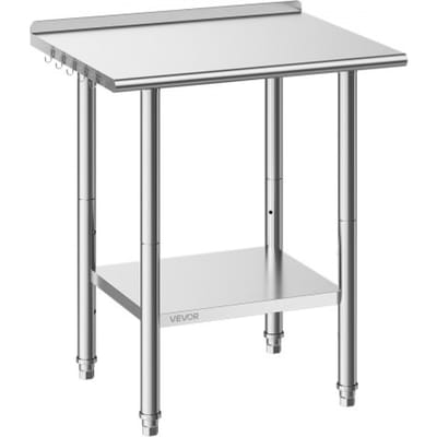 VEVOR roestvrijstalen tafel voor de horeca, 762 x 610 x 894 mm, verstelbare roestvrijstalen tafel met opstaande rand, werktafel met onderblad voor restaurants, zwaar uitgevoerd, bovenblad (204 kg), onderblad (168 kg)