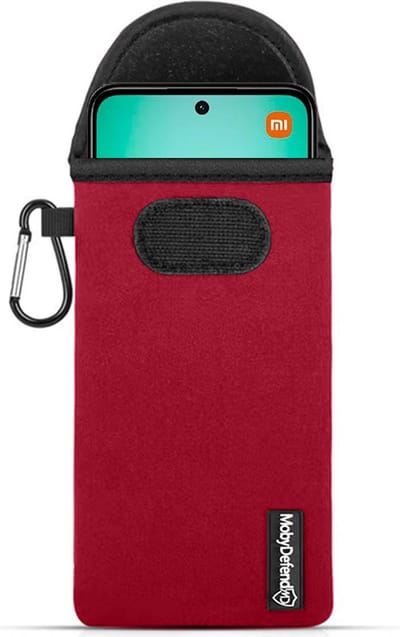 MobyDefend Hoesje - Geschikt voor Xiaomi Redmi 13 4G - Neopreen Pouch Met Karabijnhaak - Insteek - Riemlus - Rood