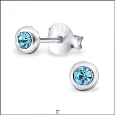 Aramat Jewels | Oorbellen | Zilveren Kristal Oorbellen - Subtiel en Elegant | 4mm / Aqua Blauw | |5mm | Zilver | Kinderen, Volwassenen | Verkleurd niet