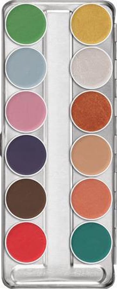 Kryolan aquacolor schminkpalette 12 Interferenz glans kleuren
