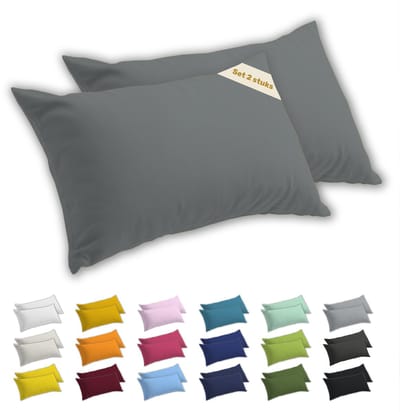 Lavea® Kussenslopen 40x80 cm Set van 2 – Kussenhoezen van 100% Zachte en Ademende Jersey Katoen met YKK Ritssluiting – Middengrijs