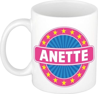 Bellatio Decorations - Anette voornaam - koffiemok - beker - wit/roze - 300 ml - Cadeau - Dames - Collega - Moederdag - Verjaardag