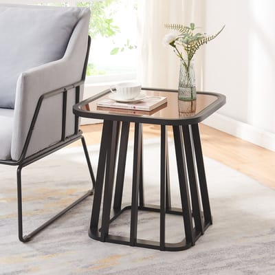 Bijzettafel Burgess 51x51x51 cm zwart en walnootkleurig [en.casa]