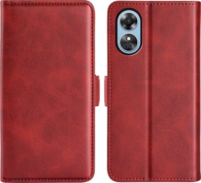 MobyDefend Hoesje - Geschikt voor Oppo A17 - Luxe Wallet Book Case (Sluiting Zijkant) - Rood