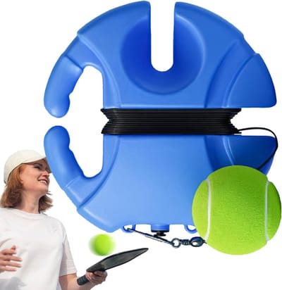 Tennistrainer - Tennis oefenapparaat - Verbeteren van slagen - Draagbaar met opslag - 21cm bal - Blauw