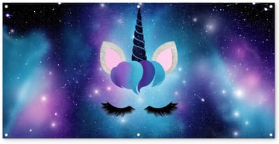 Tuinposter 160x80 cm - Tuindecoratie Eenhoorn - Sterren - Magisch - Blauw - Poster voor in de tuin - Buiten decoratie - Schutting tuinschilderij - Tuindoek muurdecoratie - Wanddecoratie balkondoek