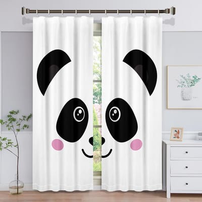 Panda Gordijnen, Cartoon Stijl Beer Tekeningen Bladgroen Bladeren Chinees 2-Paneel Set Gordijnen voor Woonkamer 100W160H(CM)40x63in&Grommet Top
