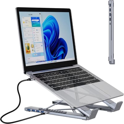 SNJY® Docking Station Laptop - USB-C Hub - Docking Station USB-C - Met Laptopstandaard - 4-in-1 - Grijs