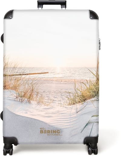 NoBoringSuitcases.com® - Koffer groot - Reiskoffer lichtgewicht - Strand - Duinen - Zonsondergang - Zee - Rolkoffer met 4 wielen - Grote trolley XL - 98 liter bagage