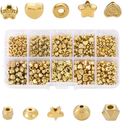 Gouden Spacer Kralen Set met 10 Stijlen, Inclusief Rond, Facet en Ster Kralen voor Creatief Knutselen