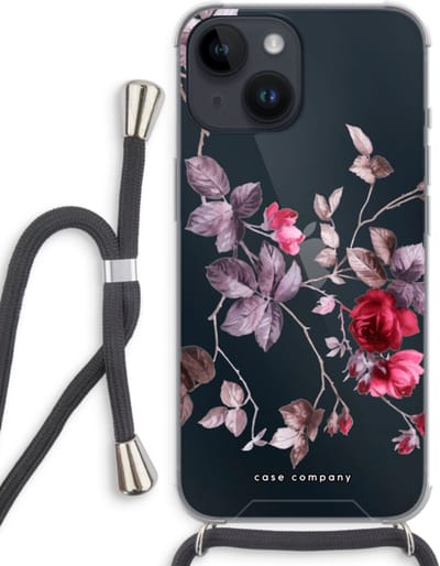 Case Company® - Hoesje met koord geschikt voor iPhone 14 hoesje met Koord - Mooie bloemen - Telefoonhoesje met Zwart Koord - Bescherming aan alle Kanten en Over de Schermrand