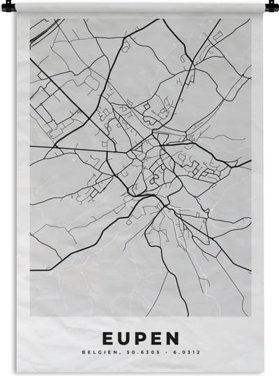 Wandkleed - Wanddoek - Plattegrond – Eupen – Zwart Wit – Stadskaart - Kaart - 120x180 cm - Wandtapijt