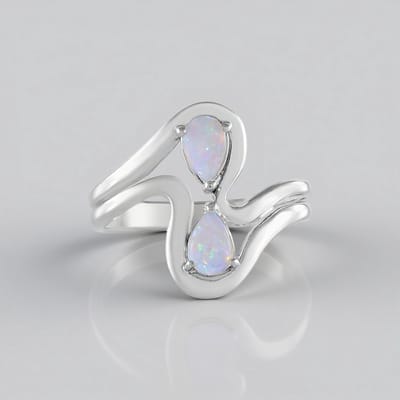 Cavill - 925 Sterling Zilver Ring - Peervormige Australische Opalen 0,513 ct - Geplatineerd - Modern Elegant Design - Maat 18-20